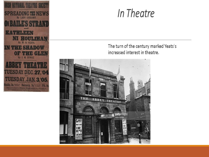 In Theatre The turn of the century marked Yeats's increased interest in theatre.